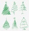 Hand drawn Christmas tree. Set of sketched illustrations