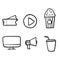 Hand drawn Cinema line icons set vector illustration. Contains such icon as film, movie, tv, video and more. doodle vector