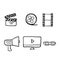 Hand drawn Cinema line icons set vector illustration. Contains such icon as film, movie, tv, video and more. doodle vector