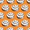 Hand drawn cinnamon roll buns seamless pattern. Orange background.