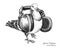 Hand-drawn city grey pigeon wearing headphones
