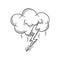Hand drawn Cloud and lightning bolt icon. Doodle Rainstorm cartoon symbol
