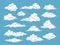 Hand drawn clouds. Pencil sketch sky cloudscape. Outline sketching cloud vintage vector engraved background