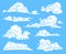 Hand drawn clouds. Sketch cloudy sky, vintage engraved curled cloud. Doodle nature heaven, outline weather symbols