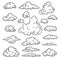 Hand drawn clouds. Weather graphic symbols decorative sky vector nature objects vector cloud collection