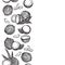 Hand drawn coconuts outline sketch vertical border. Vector black ink drawing coco fruits. Graphic illustration, isolated on white