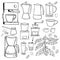 Hand drawn coffee set.  Vector sketch  illustration