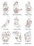 Hand drawn collection with sacral mudras on white