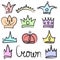 Hand drawn color crowns logo and icon design set collection