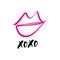 Hand drawn color lips kiss symbol, hugs and kisses text