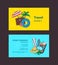 Hand drawn colored beach objects. Vector summer travel doodle elements business card template illustration for travel