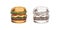 Hand-drawn colored and monochrome sketches of great delicious sandwiches, burgers, hamburgers isolated on white background.