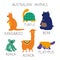 Hand drawn colorful australian animals collection with names.