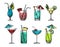 hand drawn colorful cocktail collection. Isolated on white background.