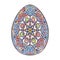 Hand drawn colorful Easter egg with patterns, curls, flowers. Spring Happy Easter egg with floral elements, decorative ornament.