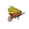 Hand drawn colorful farmer wooden cart with corn. Farm fresh delivery design template.