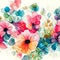 Hand drawn colorful flowers watercolor pattern background