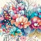 Hand drawn colorful flowers watercolor pattern background