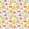 Hand drawn colorful seamless pattern with tropical fruits and leaves. Cute summer background. Creative texture