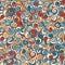 Hand drawn colorful swirls seamless background pattern