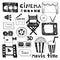 Hand drawn colorful vector illustrations - Cinema collection. Movie and film elements in sketch style.
