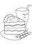 Hand drawn coloring page of a slice of cake and drink