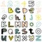 Hand drawn colourful letters alphabet abstract shapes