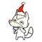hand drawn comic book style illustration of a hungry wolf wearing santa hat