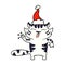 hand drawn comic book style illustration of a white tiger wearing santa hat