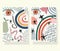Hand drawn contemporary, trendy print collage color face snake fruits banners
