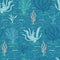 Hand drawn coral reef ocean sealife seamless pattern. Tropical marine vector illustration. Under the sea water background.