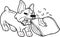 Hand Drawn Corgi Dog biting pillow illustration in doodle style