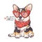 Hand drawn corgi puppy portrait Vector. Dog with bandana and glasses.