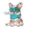 Hand drawn corgi puppy portrait Vector. Dog with bandana and glasses.