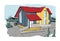 Hand drawn cottage. modern private residential house. colorful sketch illustration.