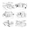 Hand drawn cottage. modern private residential houses. sketch illustrations set.