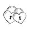 Hand drawn couple of padlock locked hearts. romantic and love symbol. sketchy element for valentine`s day design