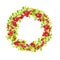 Hand drawn cranberry wreath. Illustration of red and green berries. Good for save the date cards, Wedding invitations and Thank