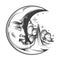 Hand Drawn Crescent Moon Esoteric Symbol Engraving Illustration