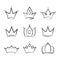 Hand drawn crown. Doodle, sketch king crowns in line style. Simple diadems of queen in graffiti or grunge style. Royal emblem.