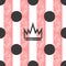 Hand-drawn crown and polka dots on a striped background. Grunge, graffiti, sketch, ink, paint. Seamless pattern for girls.