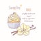 Hand drawn cupcake with doodle buttercream for pastry shop menu. Vanilla flavor