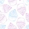 Hand drawn cupcake seamless pattern. Outline doodle dessert background