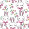 Hand drawn Cute baby hedgehog and mushrooms Forest background pattern seamless. Woodland Print Vector