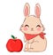 Hand Drawn Cute Bunny and apple, print design rabbit. Vector illustration