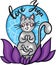 Hand drawn Cute cartoon cat in meditation sitting in lotus. With lettering Love Yoga. Vector