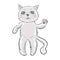 Hand drawn cute cat kitten pink cheeks isolated on a white background