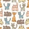 Hand drawn cute cats seamless pattern - pets seamless background