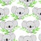 Hand drawn cute childish illustration koala and green leaves Pattern seamless. Print design.