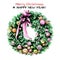 Hand drawn cute Christmas wreath with ribbons, balls and bow. Beautiful nobilis-fir wreath.